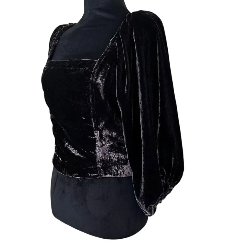 Free People Marie Velvet Puff Sleeve Top Open Back Whimsygoth Fairycore M
